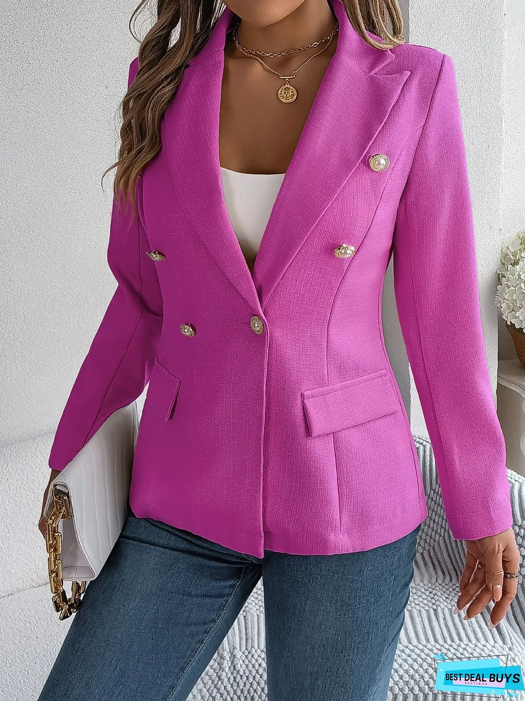Decorative Pocket Flap Lapel Collar Long Sleeve Blazer