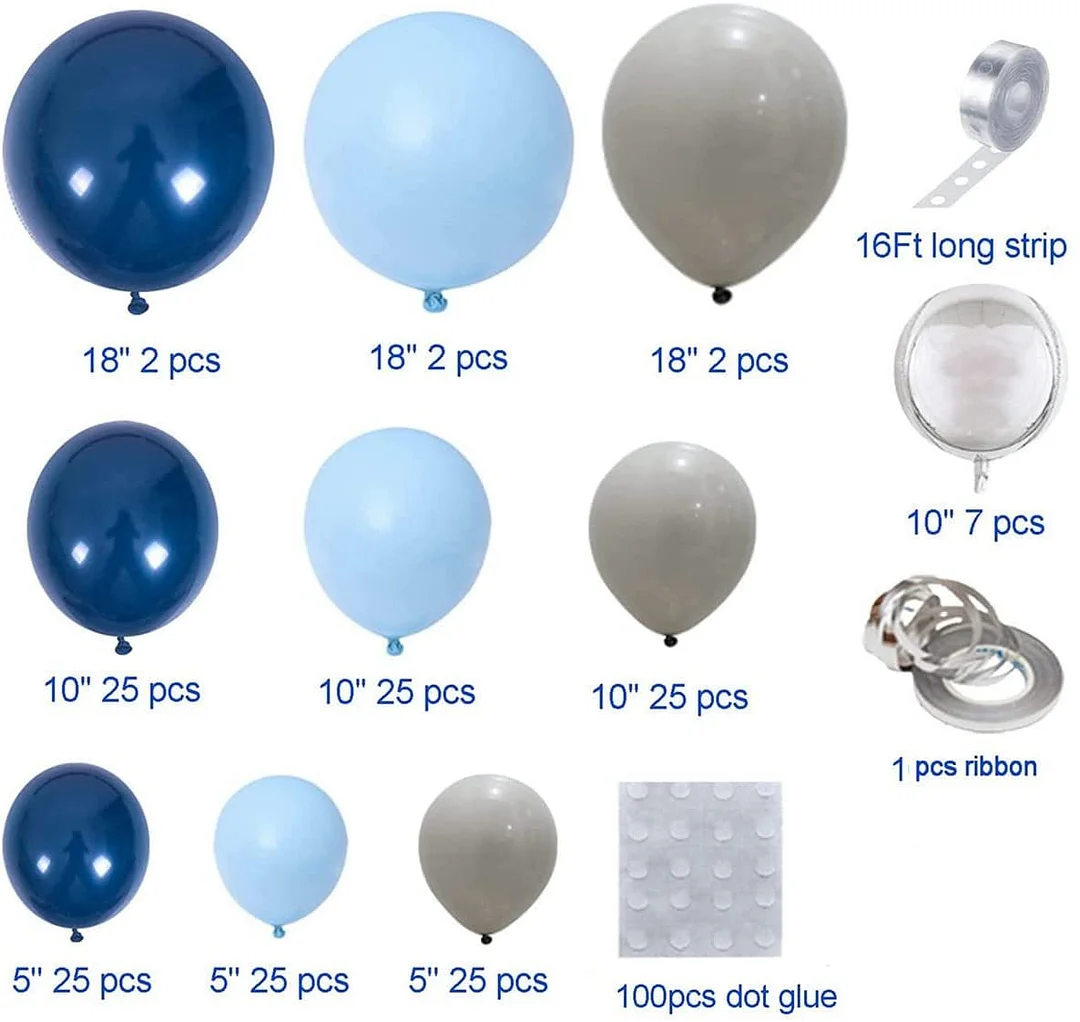 168pcs DIY Balloons Garland with Night Blue Macaron Blue Metallic ...