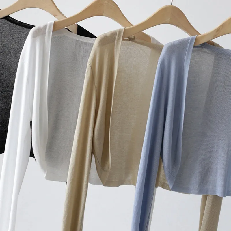 Uveng Uveng Silk Knitted Jersey Coat Women's Summer Shawl Spring With Thin Shoulder Air-Conditioning Shirt Short Top
