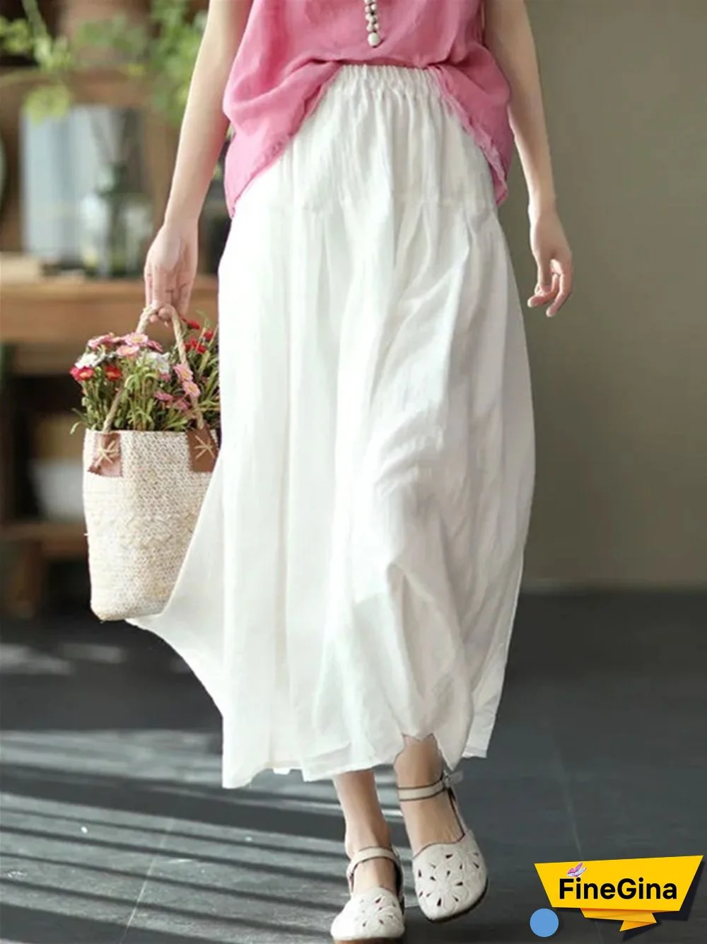Literary and Artistic Double-layer Cotton and Linen Skirt Women's Elegant Dress