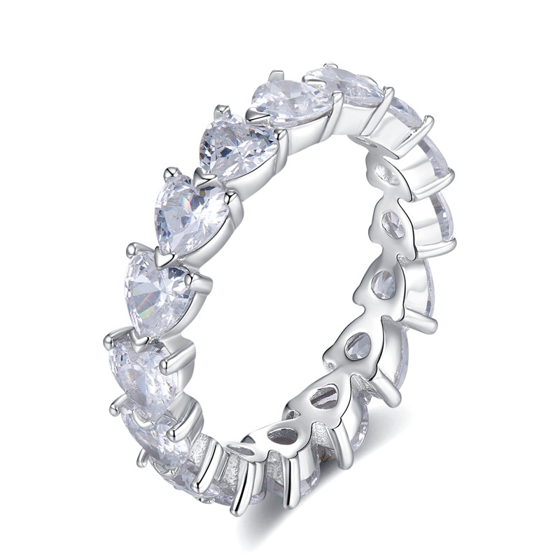 MIKAMU Jewelry S925 Silver Heart Shaped Pavé Diamond Stacking Ring - Sweet and Stylish Daily Gift for Women
