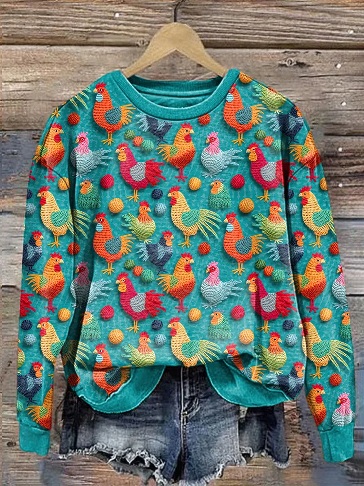 Comstylish Funny Chicken Embroidery Art Cozy Sweatshirt