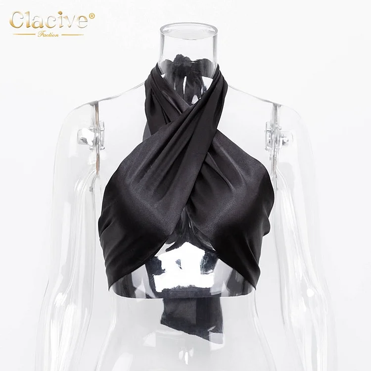 Clacive Sexy Chic Satin Women Two Piece Set Summer Halter Tank Top High Waist Palazzo Pants Set Fashion Party Club 2 Piece Set