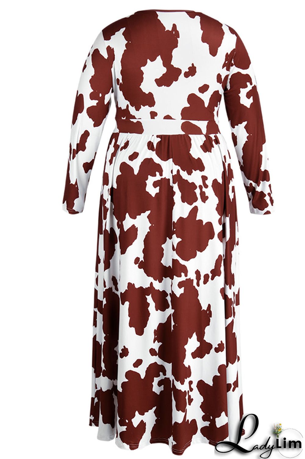 Burgundy Casual Print Bandage Patchwork V Neck Straight Plus Size Dresses