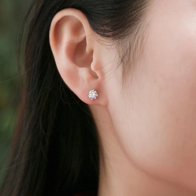 Copper Gold Plated Minimalist Round Inlay Zircon Ear Studs