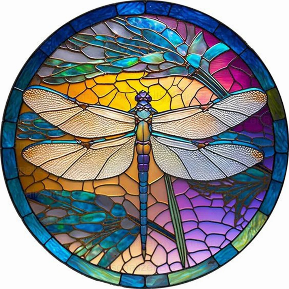 5D DIY Full Round Drill Diamond Painting - Stained Glass Dragonfly