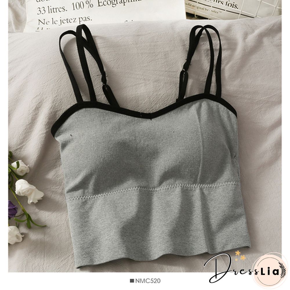 Korean Crop Tops Slim Fit Spaghetti Strap Tanke Top Women Built In Bra Off Shoulder Versatile Striped Camisole Sleeveless Ins