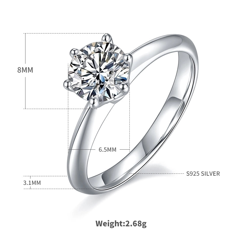 925 Sterling Silver Lab-grown Diamonds Moissanite Round Rings