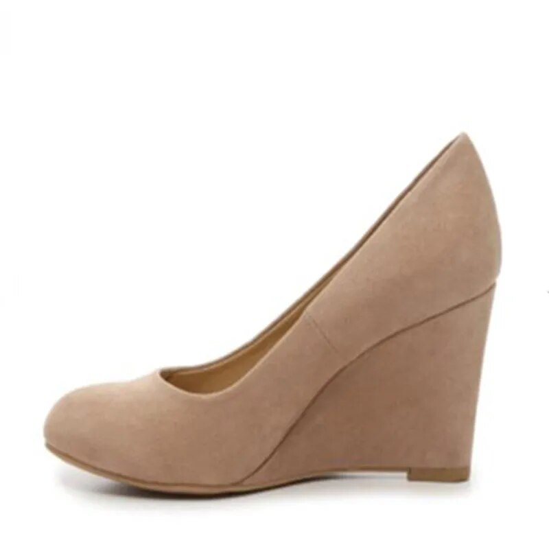 TAAFO Women's Shoes High Heels Show Banquet Shoes Wedge Heel Round Toe Pumps 