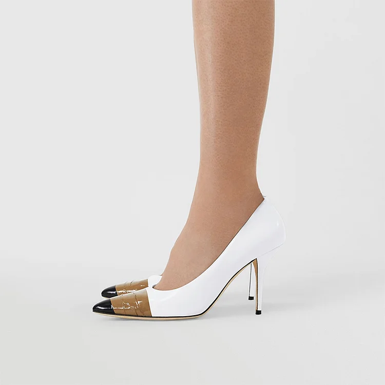 White Patent Leather Office Heels Pumps |FSJ Shoes