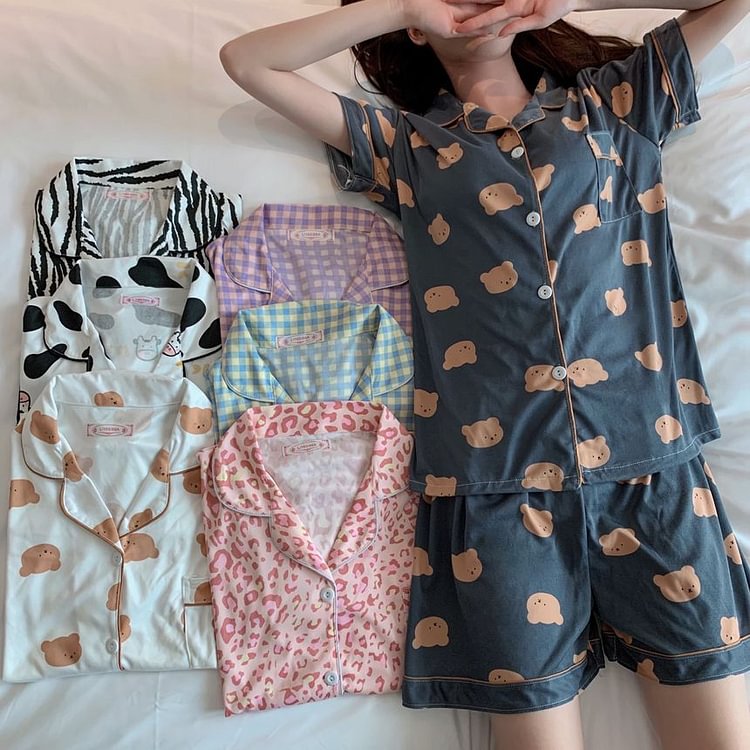 Pajama Set: Short-Sleeve Print Shirt + Shorts (Various Designs) YP2098