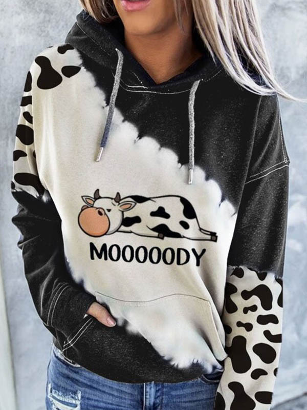 Cute Cow With Spot Printed Hoodie wearshes