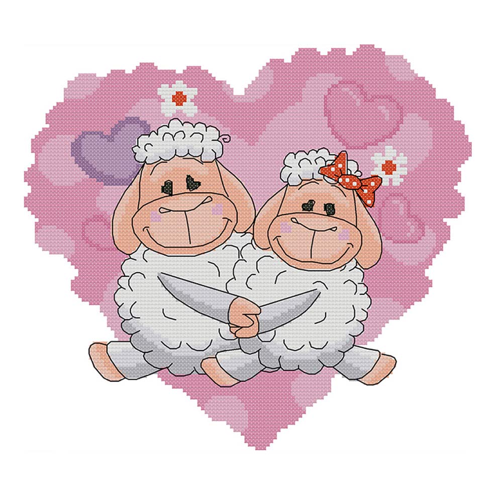 

Couple Lamb - 14CT Stamped Cross Stitch - 30*28CM, 501 Original