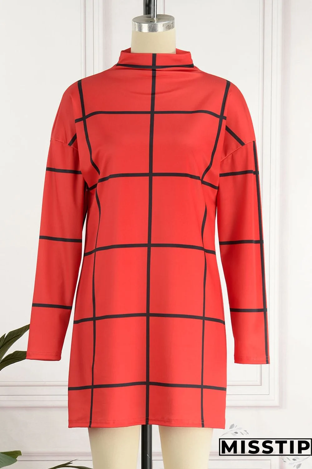 Cream White Casual Print Patchwork Half A Turtleneck Straight Dresses