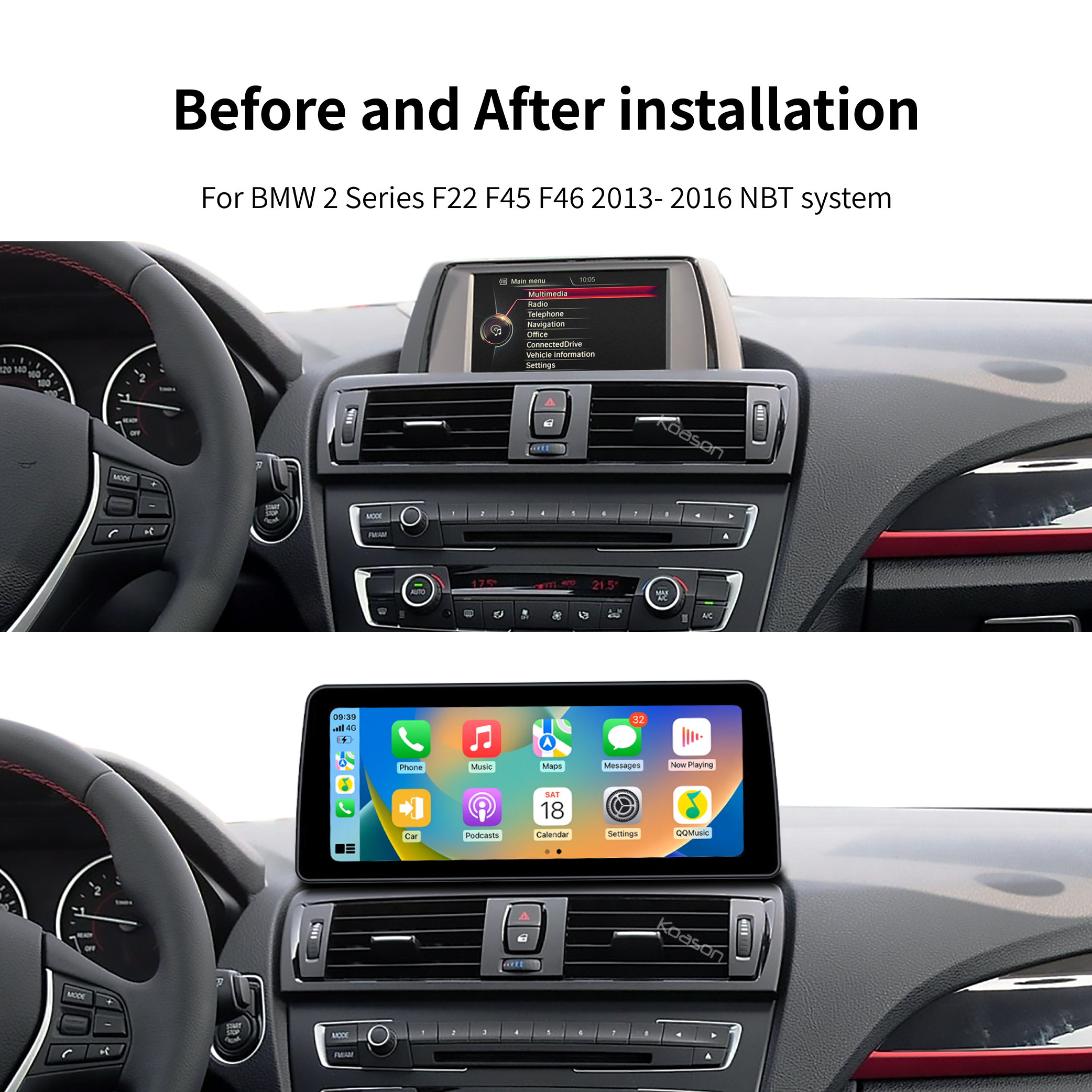 KOASON Linux Apple CarPlay Android Auto TouchScreen OEM Retrofit Upgrade Monitor for BMW 2 Series F22 F45 F46