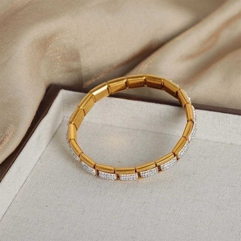 Casual Elegant Minimalist Square Titanium Steel 18K Gold Plated Artificial Diamond Bracelets In Bulk