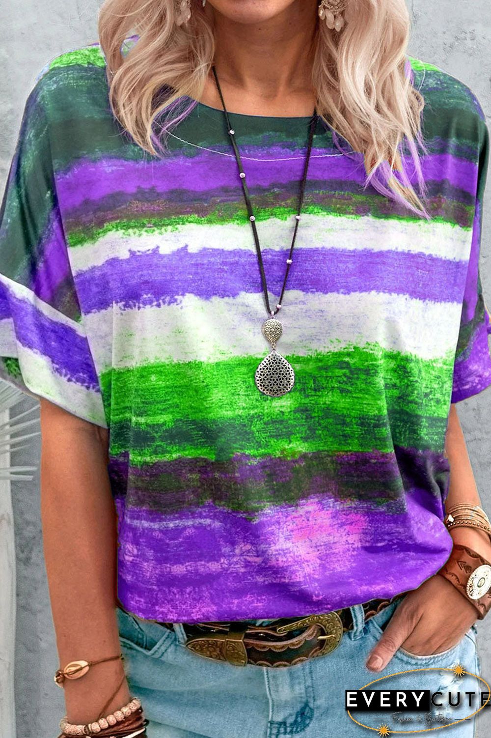 Fashion Gradual Change O Neck T-Shirts(7 Colors)