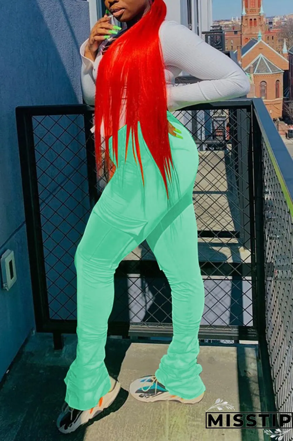 Orange Fashion Casual Pleated Sports Trousers