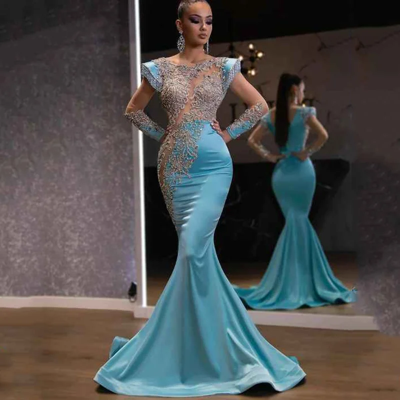Brownm Brownm New Daily Light Blue Fishtail Skirt Banquet Long Gold Series Thin Temperament Annual Evening Dress Woman