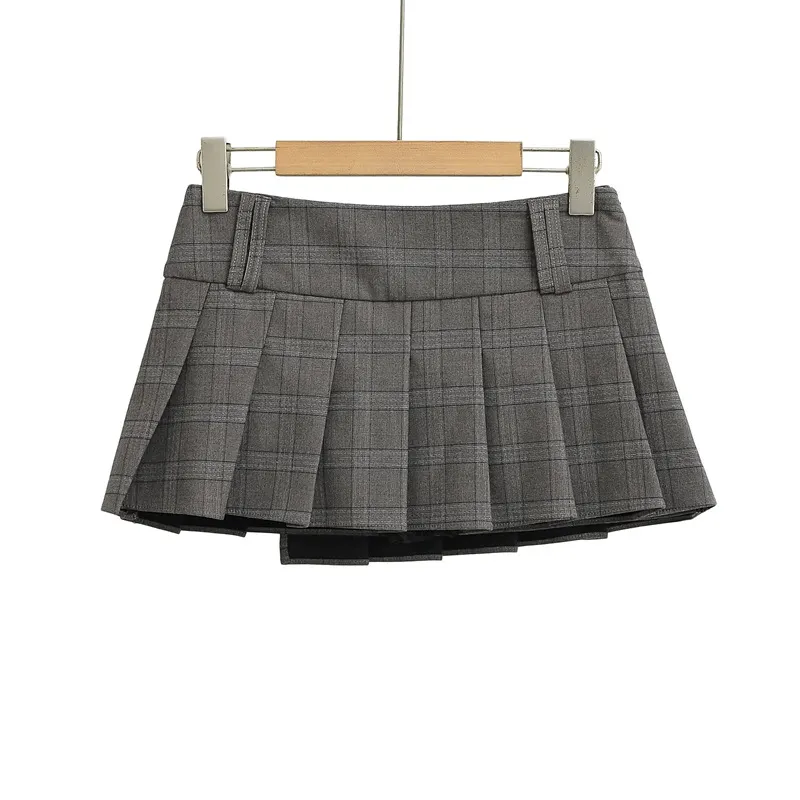 Safety Shorts Lined Button Detail Plaid Pleated Skirt High Waist Casual Mini Skirt
