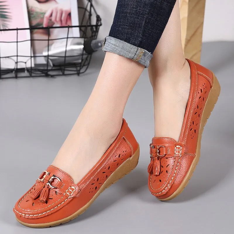 Women Flat 2019 Summer Women Genuine Leather Shoes Plus Size 35-43 Loafers Women Floral Casual Leather Flat Shoes Woman Oxford