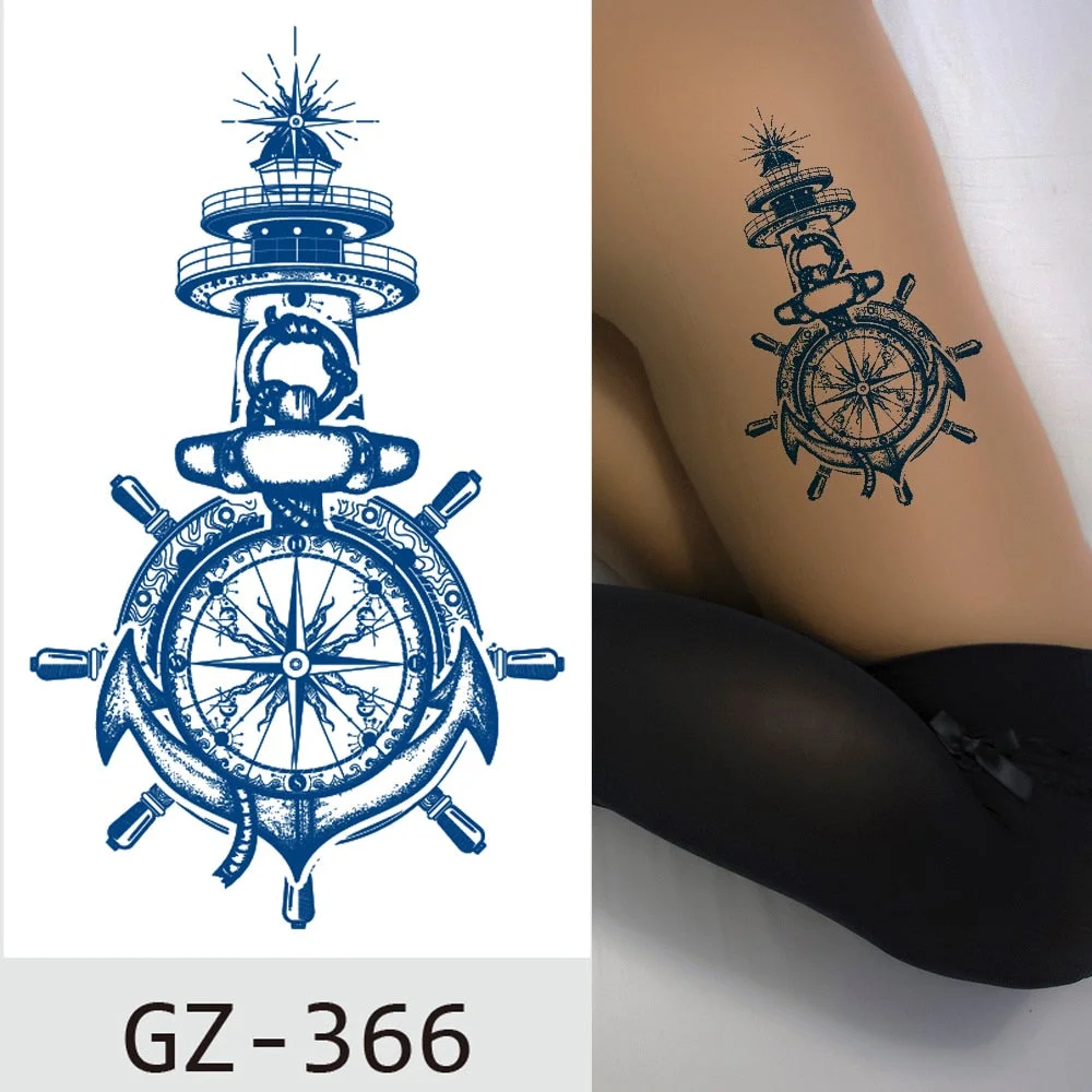 Temporary Waterproof Tattoos Stickers Navigator Compass Totem Flower Juice Ink Men Women Girl Chest Arm Fake Tatoo Drop Shipping