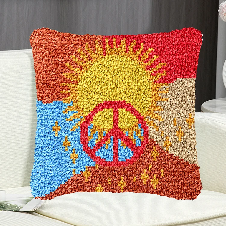 Sun and Peace Symbol Pillowcase Latch Hook Kit for Adult, Beginner and Kid veirousa