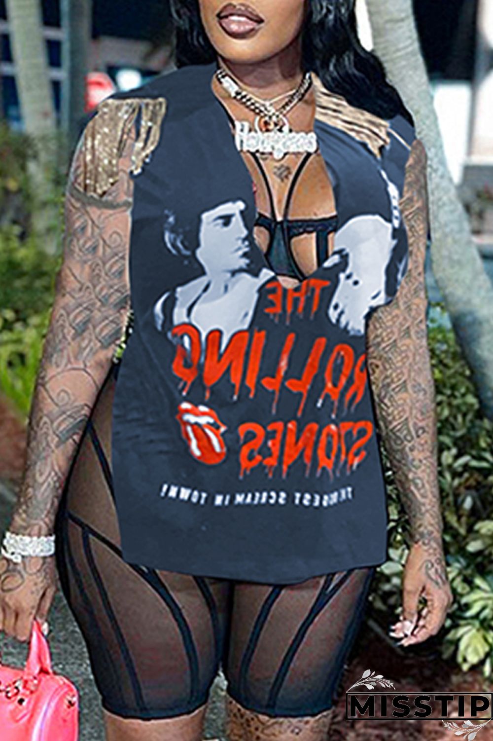 Brown Fashion Casual Print Tassel Patchwork V Neck T-Shirts