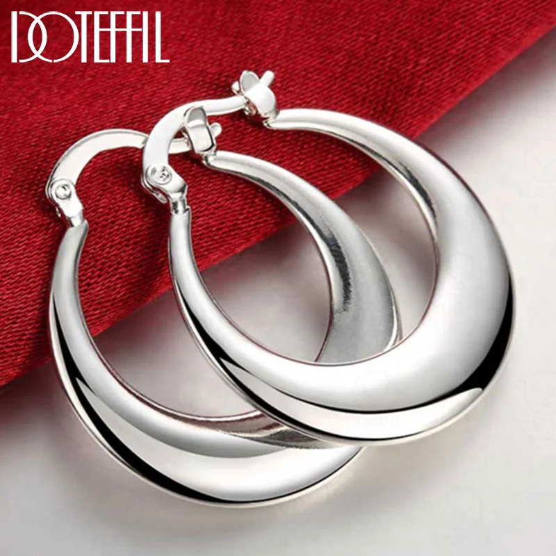 DOTEFFIL 925 Sterling Silver Circle Hoop Crescent Earrings Women Jewelry