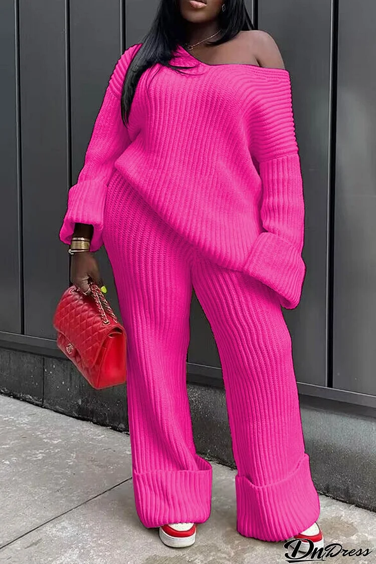 Solid Drop Shoulder Knit Suits