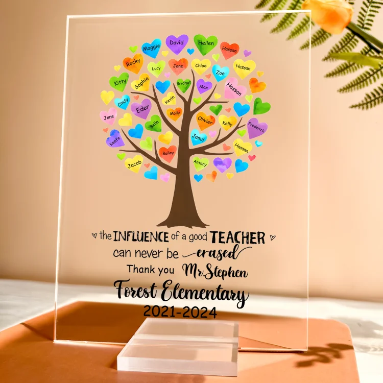 Personalized Square Acrylic Plaque-The Influence Of A Good Teacher Can Never Be Erased-End of year, School Leaving, Birthday, Appreciation Gift For Teacher