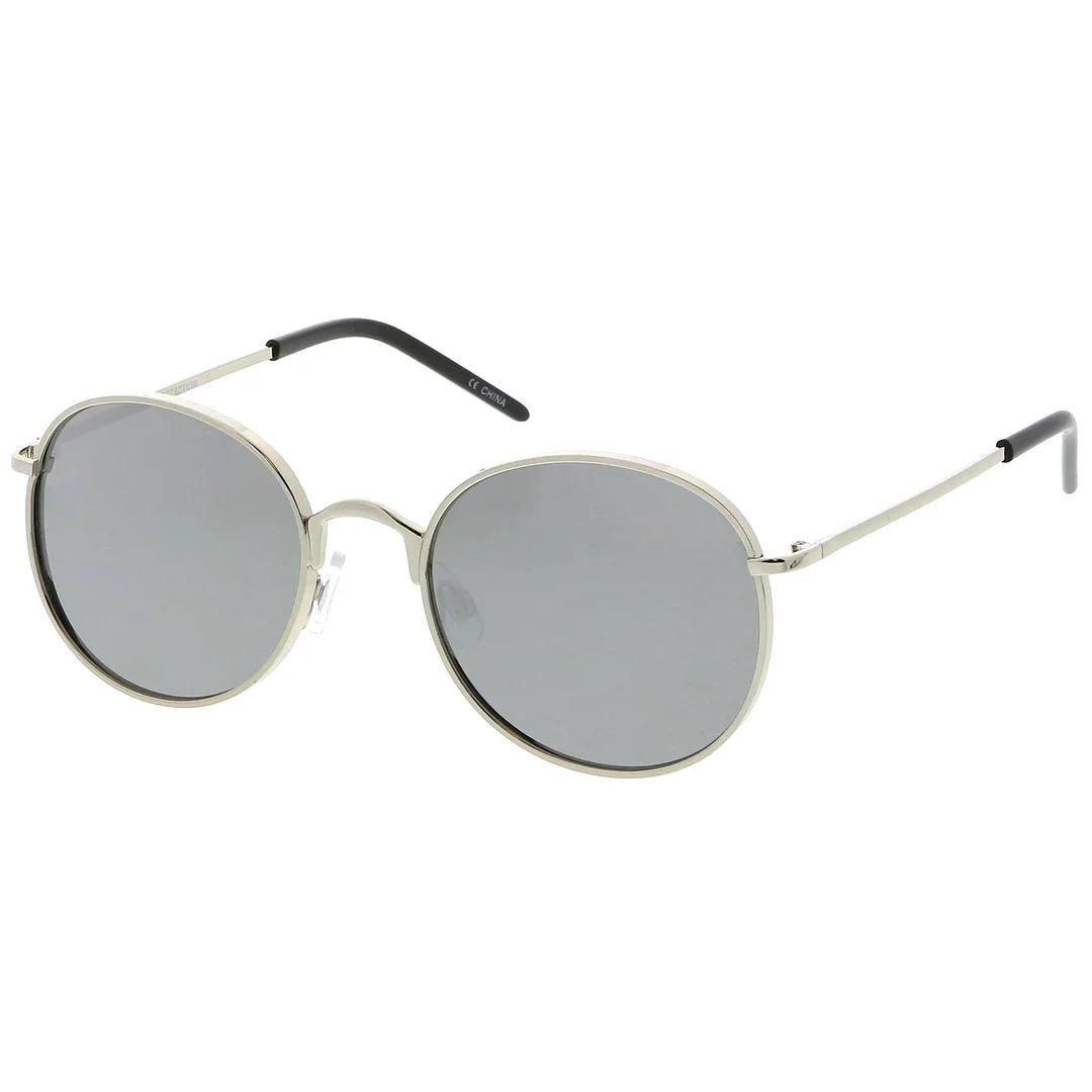 Classic Metal Round glasses Thin Arms Colored Mirror Flat Lens 52mm