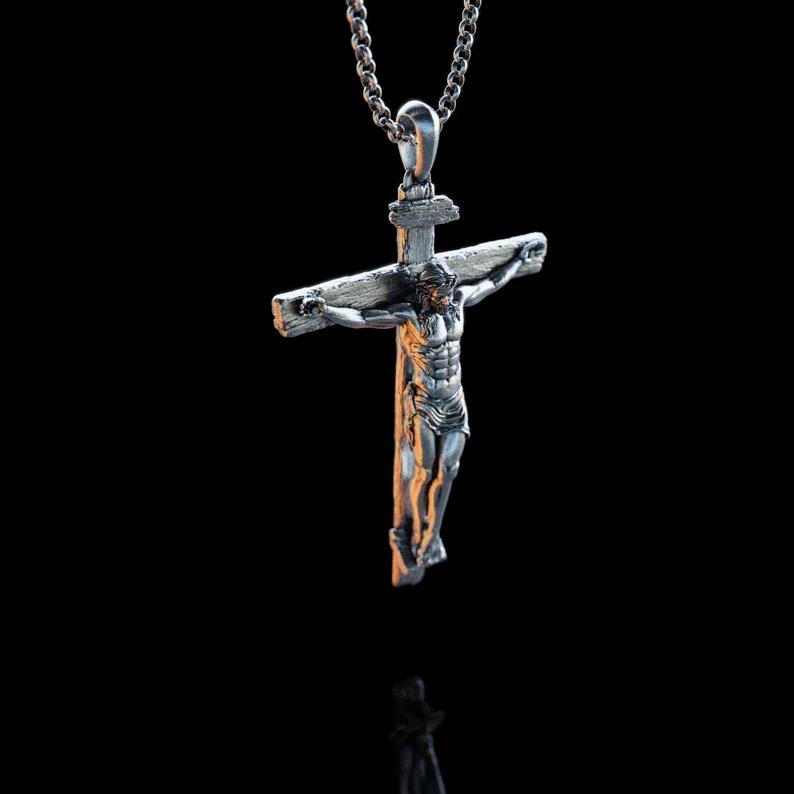 Handmade Silver Jesus Crucifix Necklace