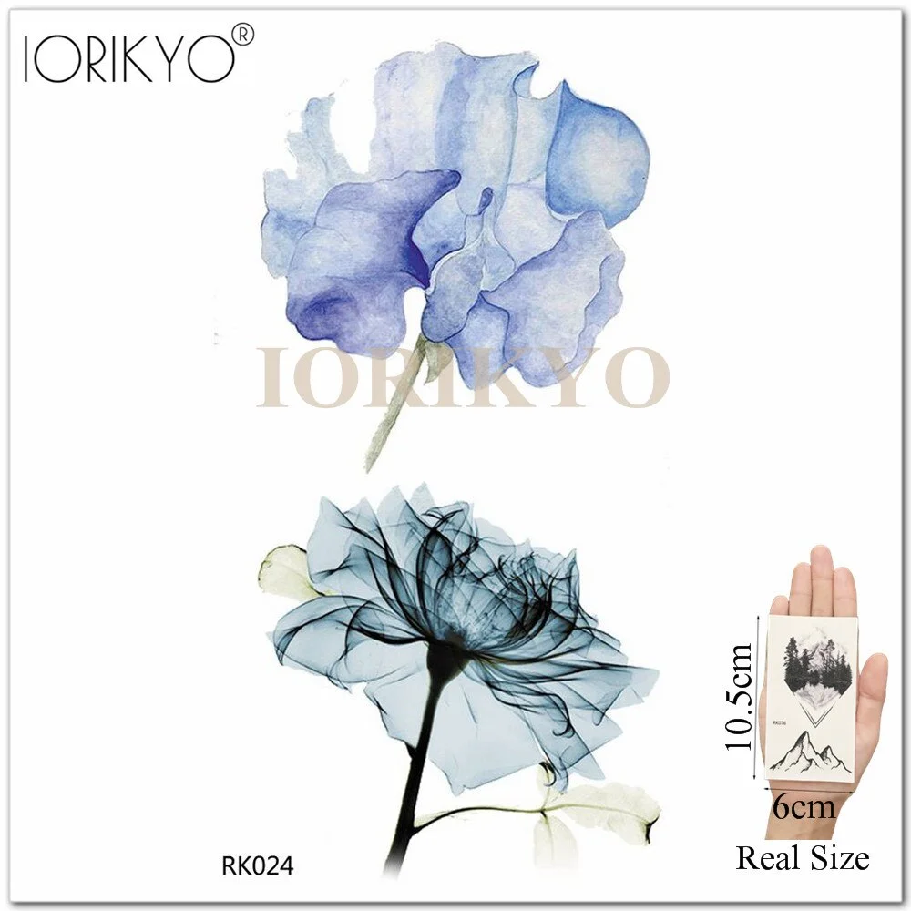 IORIKYO Sexy Watercolor Henna Flower Temporary Tattoo Stickers Women Arm Lotus Waterproof Tatoo Girls Fake Tattoo Small Chest