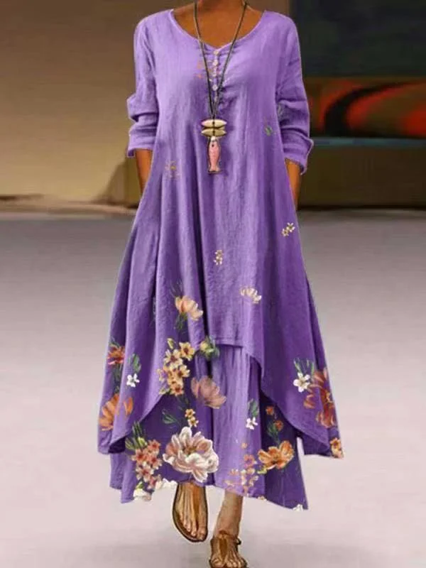 2022 Summer Dress Women Elegant Floral Print Long Sleeve Spring Dress ...
