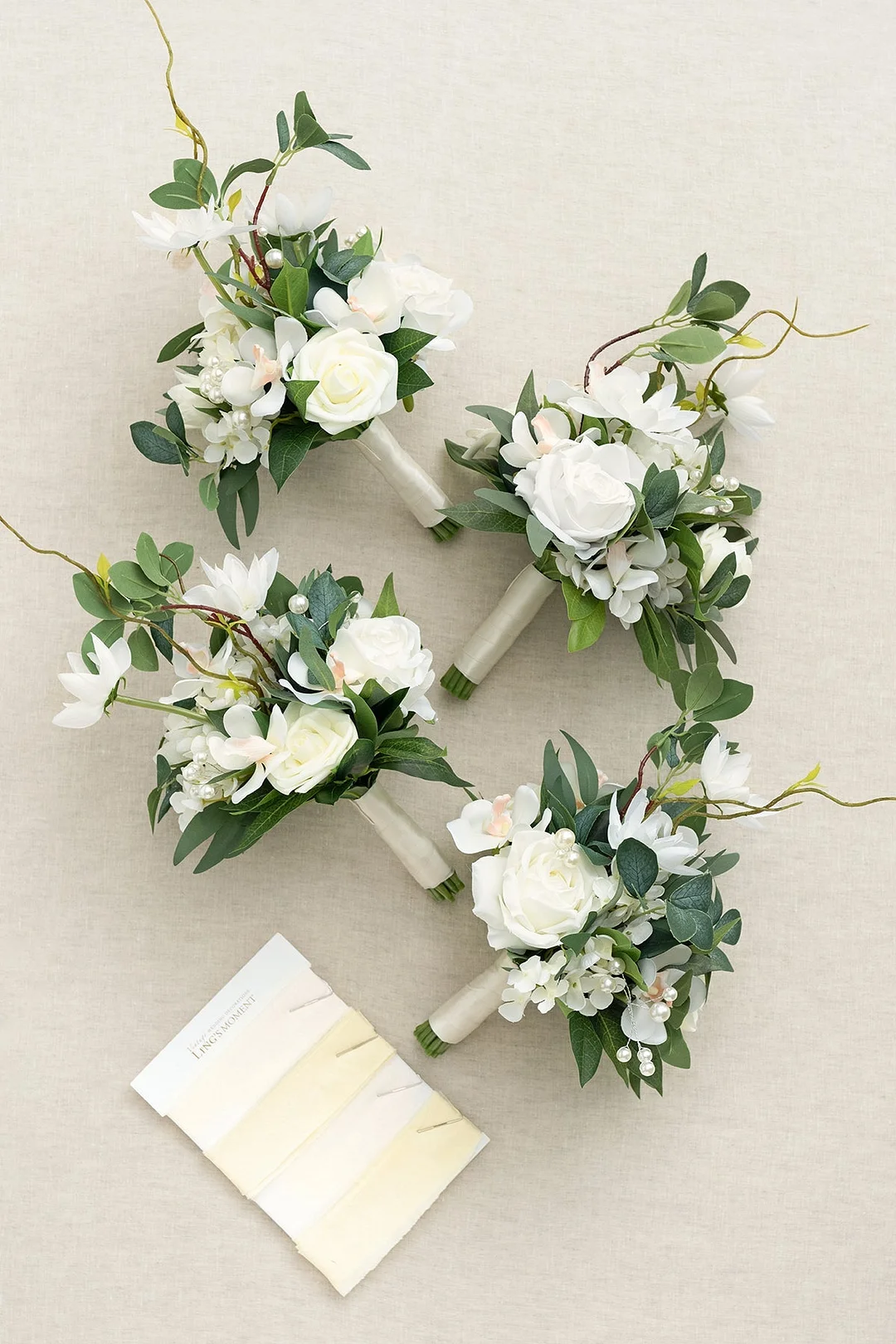 Free-Form Bridesmaid Bouquets in Natural White