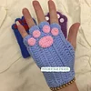Girls Gift Idea Hand Woven Half Fingers Cat Paws Wool Gloves