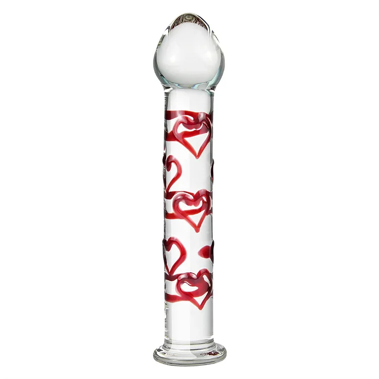 Crystal Glass Dildo G-spot Stimulation Anal Plug With Red Heart Pattern