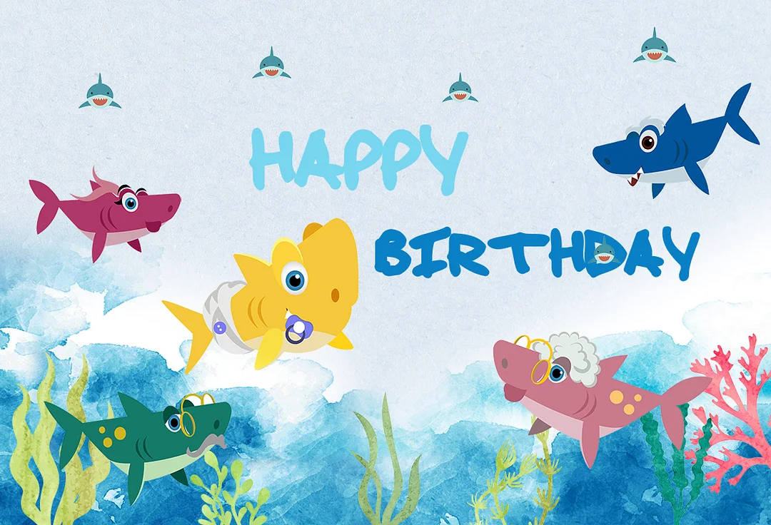 Cartoon Underwater World Shark Theme Happy Birthday Party Backdrop RedBirdParty
