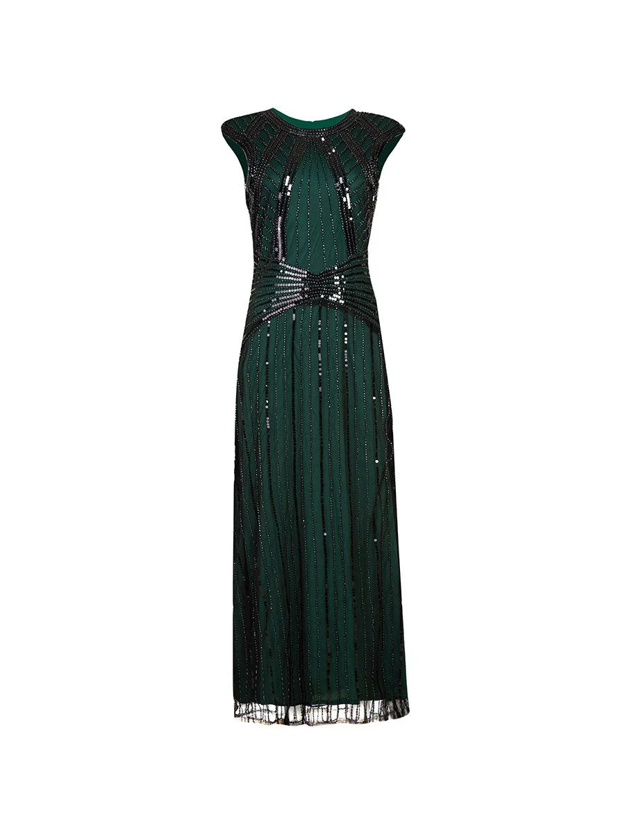 1920s Evening Dress Crew Neck Beading Long Dress