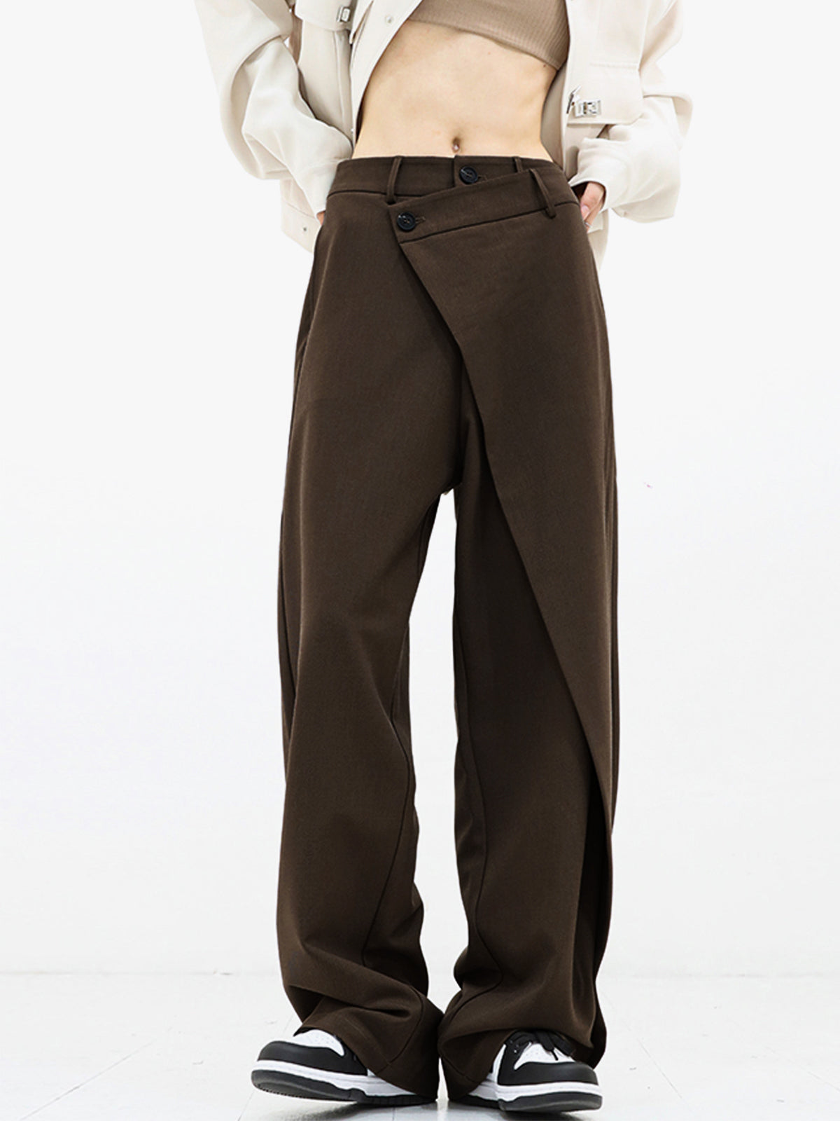 Rotimia Asymmetrical Layer Button Baggy Wide Leg Pants