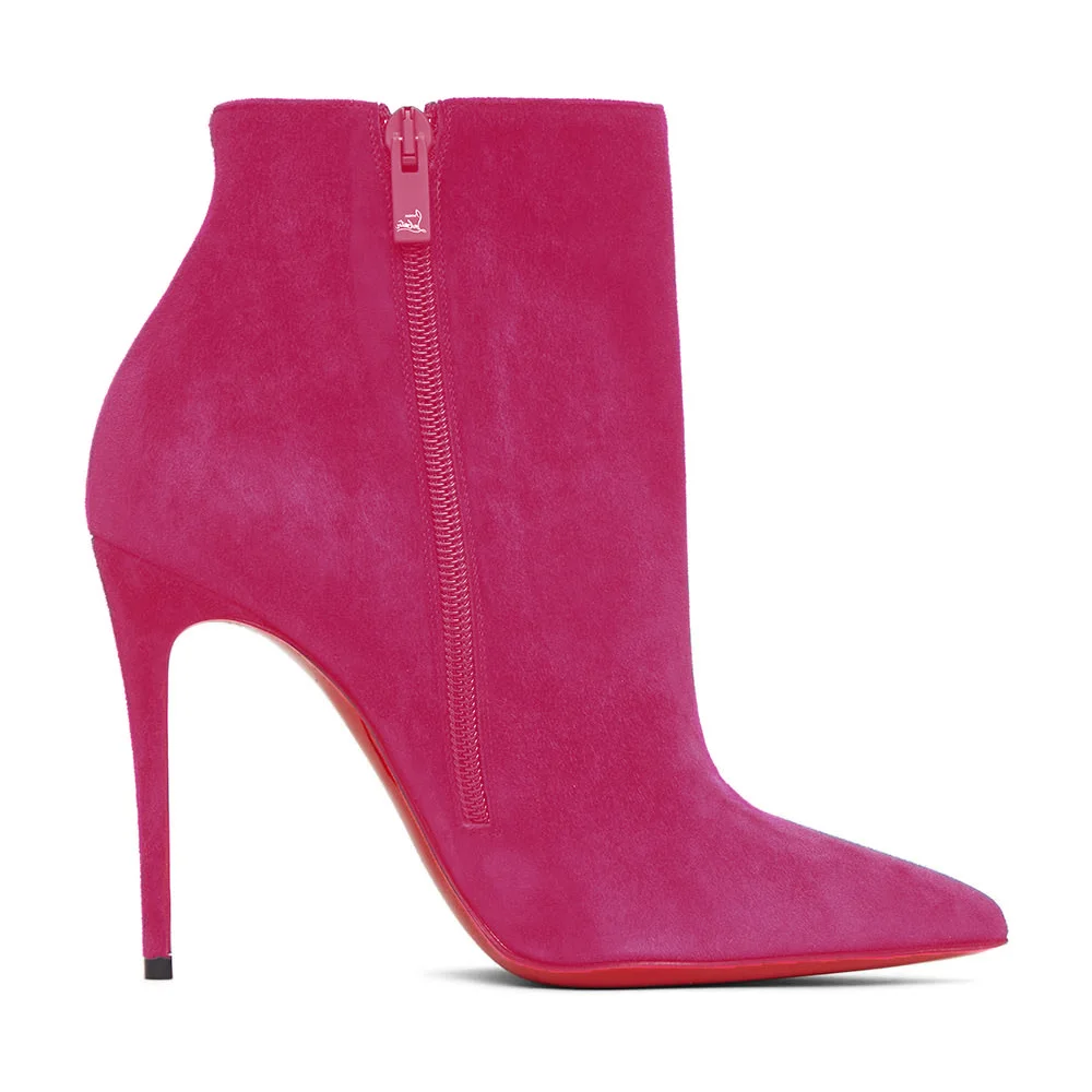 100mm Red Bottom Women's Closed Pointed Toe Stilettos Ankle Boots Suede-MERUMOTE