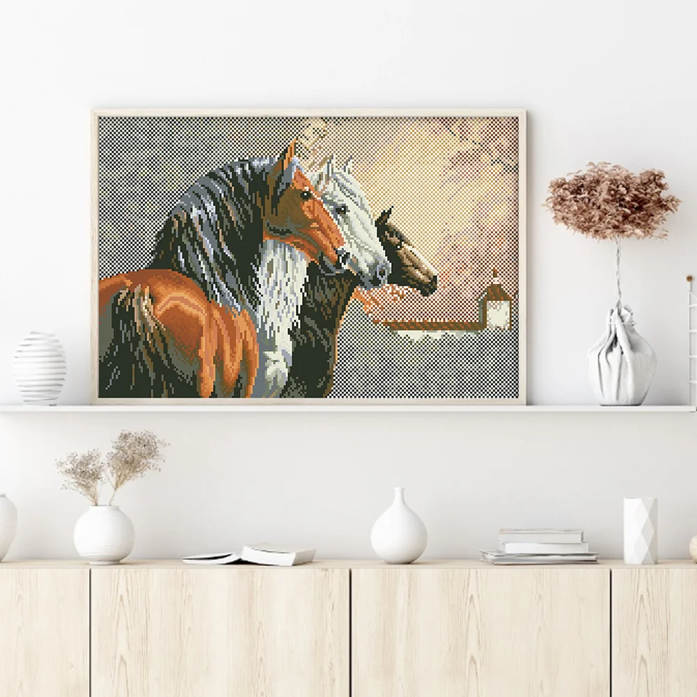 9CT Full Stamped Cross Stitch Bead Embroidery- Horse(Canvas|58*38CM)