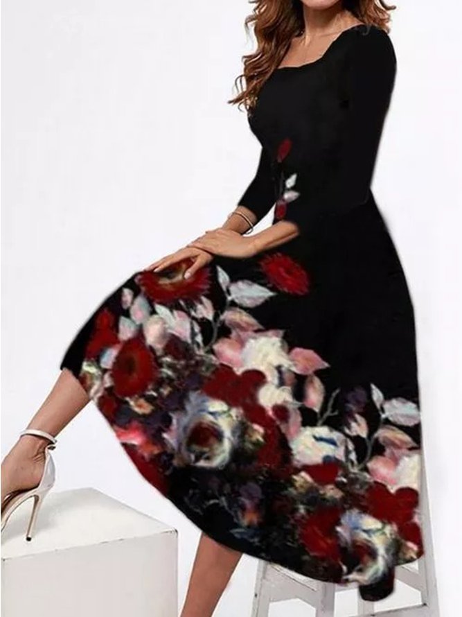 Casual Regular Fit Floral Elegant Knitting Dress D111- Fabulory