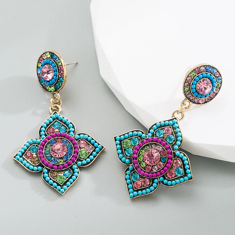 Retro Ethnic Boho Multicolor Rhinestone Earrings