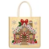 Christmas Diamond Painting Tote Bag Pearl Gem Gingerbread House Linen