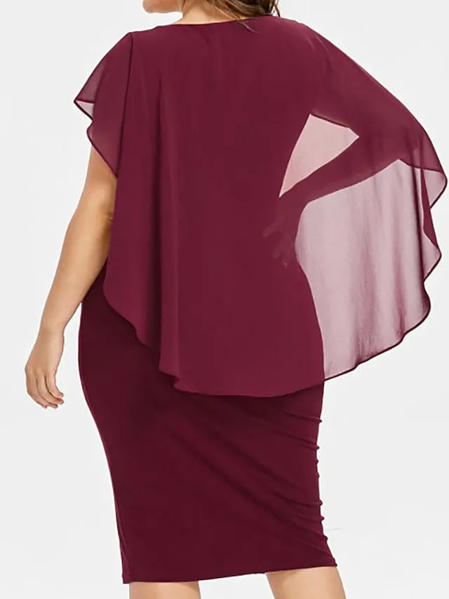 Womens Dress Plus Size Party Solid Color Crew neck Short sleeve Fall Spring Elegant Prom