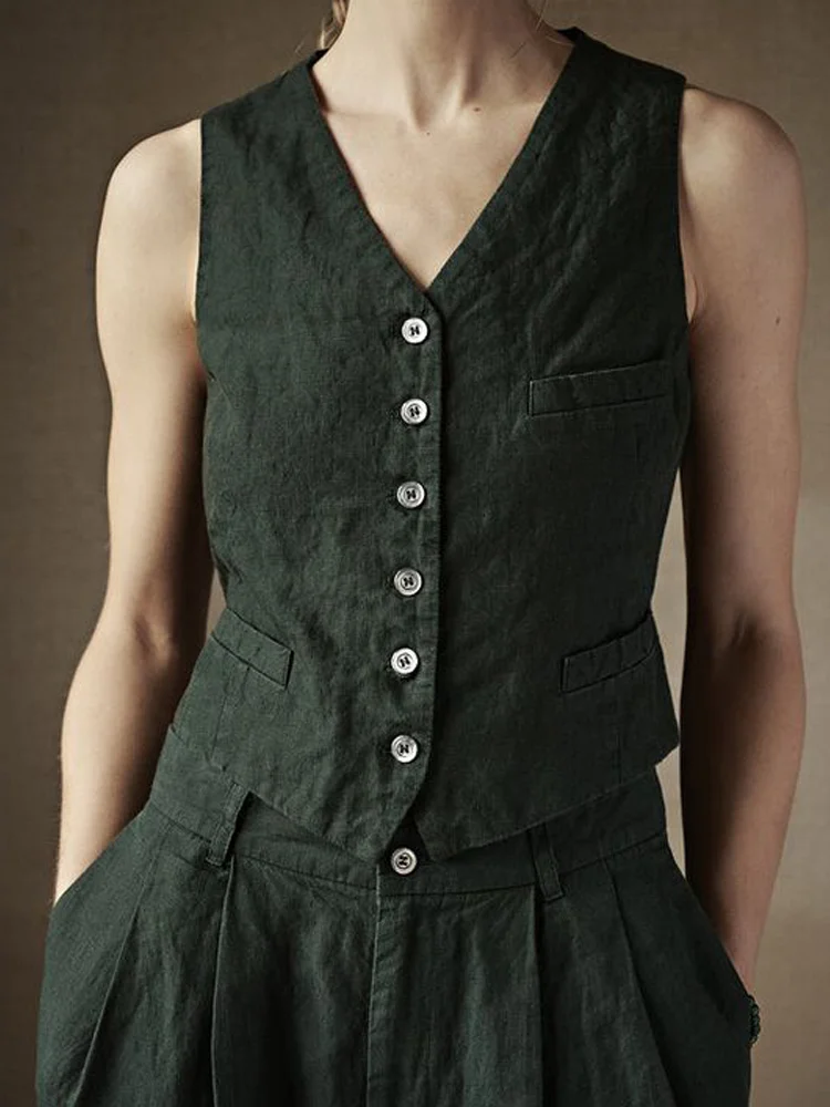 Black Linen Suit Vest