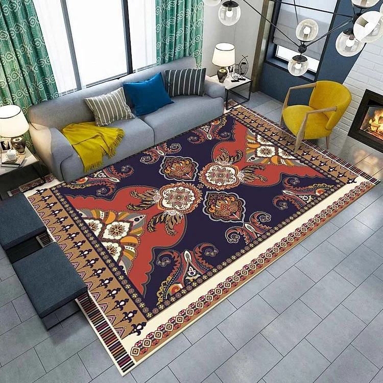 Bohemian Vintage Carpet Anti-skid Oriental Carpet Washable Interior Decor Carpet Livingroom Rug Suitable for Bedroom Dining Room
