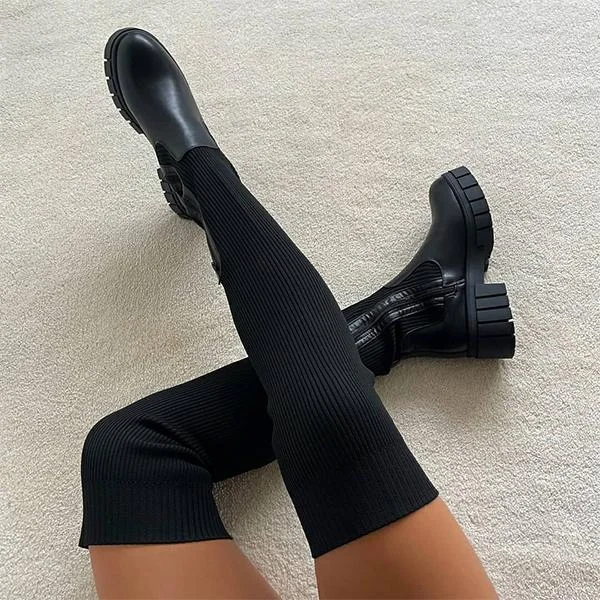 HUXM Knitted Over The Knee Thigh High Long Boots